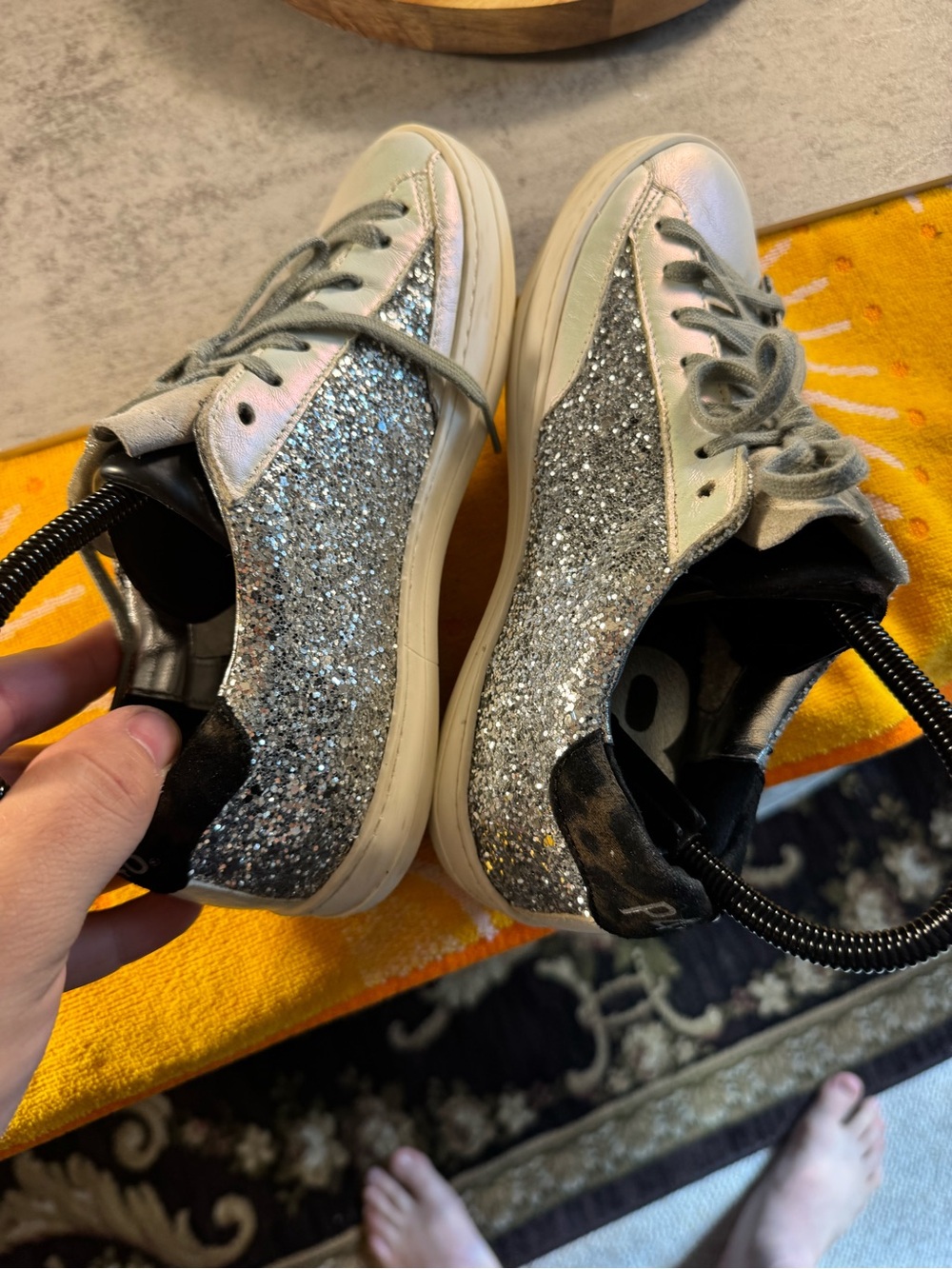 P448 John Leather Low Top Sneakers Made in Italy Glitter Gray Size 37 US 6.5 - Picture 6 of 7